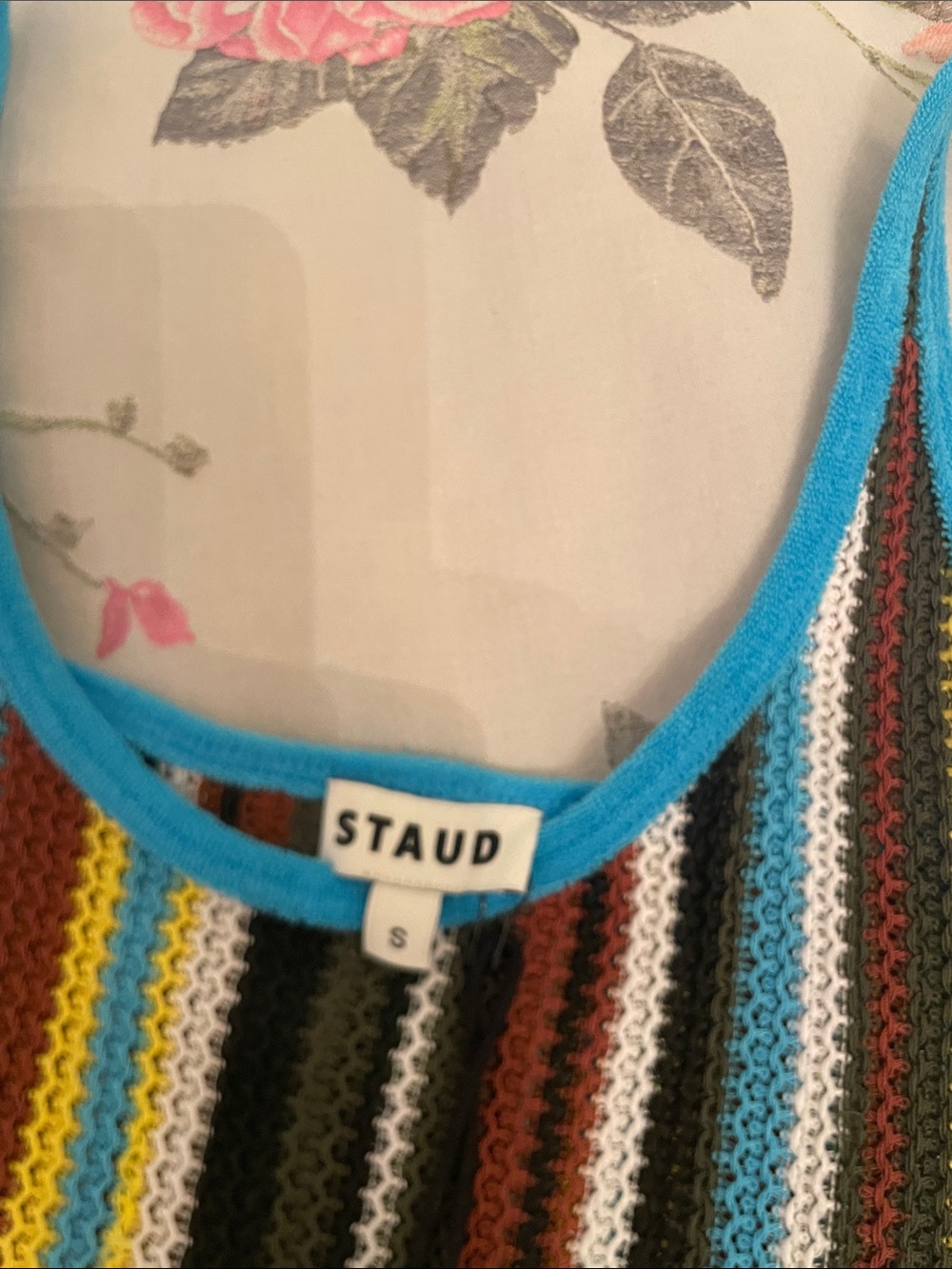 STAUD Multicolor Striped Midi Dress with Turquoise Trim - Picture 5 of 5